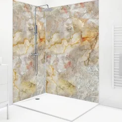 99Deco Panneau Mural De Salle De Bains<Lot de 2 panneaux de douche en PVC (90x220 & 120x220 cm) + profilés blanc - Gémolodie - Beige et gris