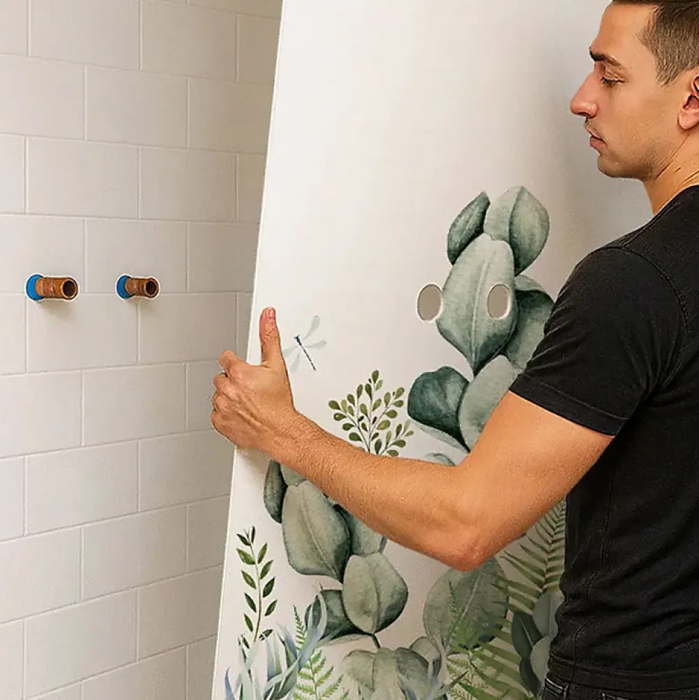 99Deco Panneau Mural De Salle De Bains<Lot de 2 panneaux de douche en PVC (90x220 & 120x220 cm) + profilés blanc - Motif végétal - Vert et Blanc - Quiétude