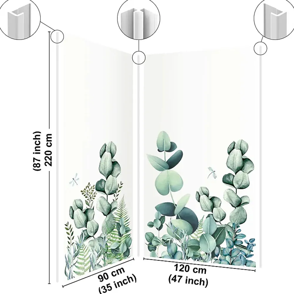 99Deco Panneau Mural De Salle De Bains<Lot de 2 panneaux de douche en PVC (90x220 & 120x220 cm) + profilés blanc - Motif végétal - Vert et Blanc - Quiétude