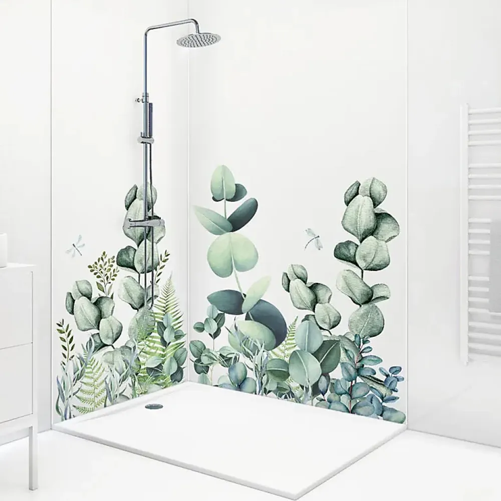 99Deco Panneau Mural De Salle De Bains<Lot de 2 panneaux de douche en PVC (90x220 & 120x220 cm) + profilés blanc - Motif végétal - Vert et Blanc - Quiétude