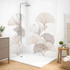 99Deco Panneau Mural De Salle De Bains<Lot de 2 panneaux de douche en aluminium (90x220 & 120x220 cm) + profilés blanc - Motif Floral - Gingko Blanc