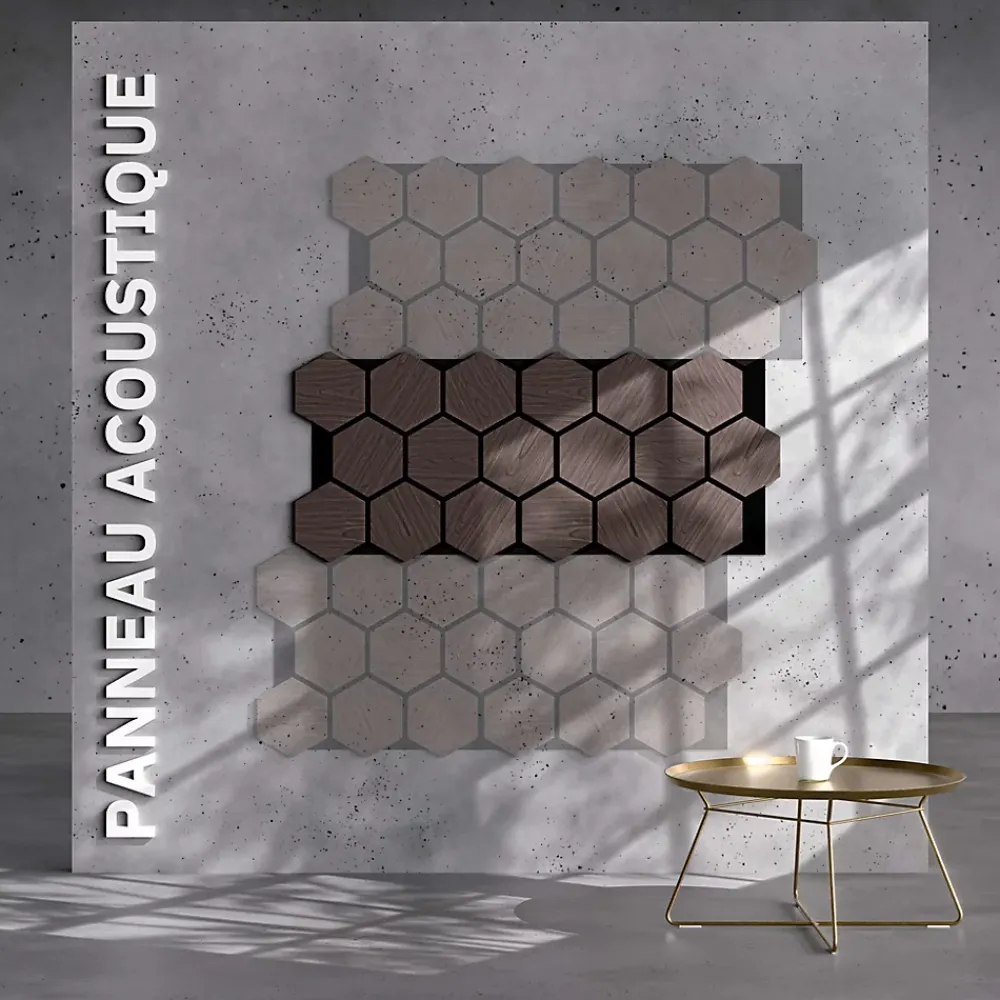 Mon Marché Déco Lot de 2 Panneaux Hexagonaux H. 76 cm L. 62 cm - Noyer Feutre Noir- Panneau Tasseau Bois