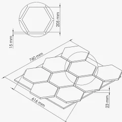 Mon Marché Déco Lot de 2 Panneaux Hexagonaux H. 76 cm L. 62 cm - Noyer Feutre Noir- Panneau Tasseau Bois