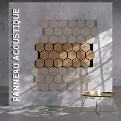 Mon Marché Déco Panneau Tasseau Bois<Lot de 2 Panneaux Hexagonaux H. 76 cm L. 62 cm - Chêne Brun Feutre Noir