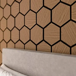 Mon Marché Déco Panneau Tasseau Bois<Lot de 2 Panneaux Hexagonaux H. 76 cm L. 62 cm - Chêne Brun Feutre Noir