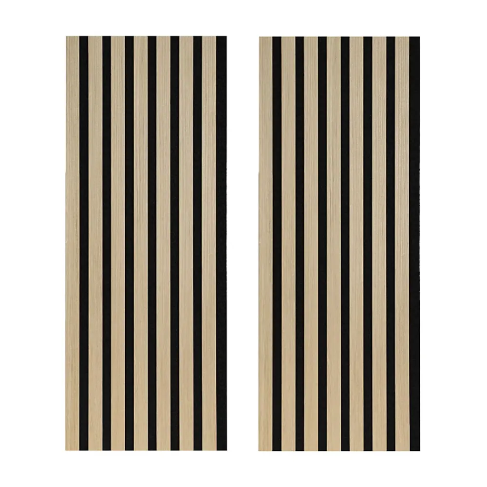Forestea Panneau Tasseau Bois<Lot de 2 Panneaux mural acoustic lamelles MDF chêne clair sur fond noir 2600 x 300 x 17 mm 1,56 M2