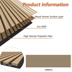 AICA Sanitaire Lot de 3 Panneaux Muraux Décoratifs Acoustiques Bois MDF 240x60cm Chêne clair AntiBruit, Facile à Poser- Panneau Décoratif En Bois