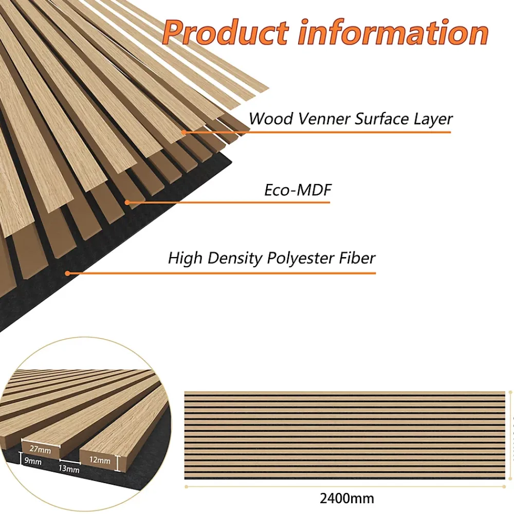 AICA Sanitaire Lot de 3 Panneaux Muraux Décoratifs Acoustiques Bois MDF 240x60cm Chêne clair AntiBruit, Facile à Poser- Panneau Décoratif En Bois