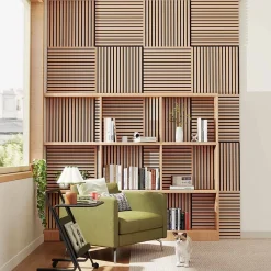 AICA Sanitaire Lot de 4 Panneaux Muraux Décoratifs Acoustiques Bois MDF 60x60cm Chêne foncé AntiBruit, Facile à Poser- Panneau Décoratif En Bois