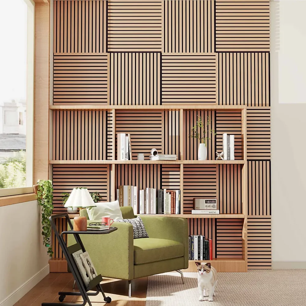 AICA Sanitaire Lot de 4 Panneaux Muraux Décoratifs Acoustiques Bois MDF 60x60cm Chêne foncé AntiBruit, Facile à Poser- Panneau Décoratif En Bois