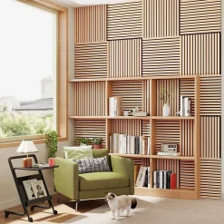AICA Sanitaire Lot de 4 Panneaux Muraux Décoratifs Acoustiques Bois MDF 60x60cm Chêne foncé AntiBruit, Facile à Poser- Panneau Décoratif En Bois