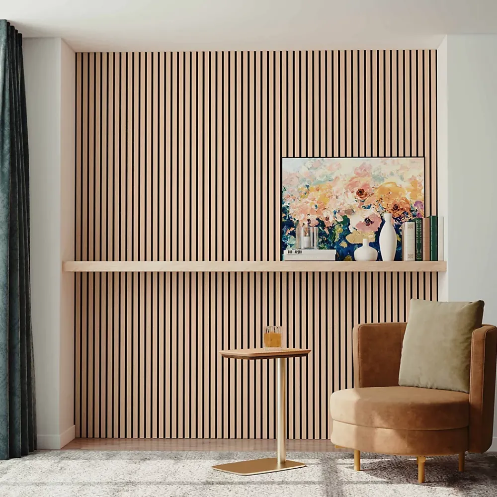 AICA Sanitaire Lot de 2 Panneaux Muraux Décoratifs Acoustiques Bois MDF 120x60cm Chêne foncé AntiBruit, Facile à Poser- Panneau Décoratif En Bois