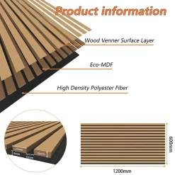 AICA Sanitaire Lot de 2 Panneaux Muraux Décoratifs Acoustiques Bois MDF 120x60cm Chêne foncé AntiBruit, Facile à Poser- Panneau Décoratif En Bois