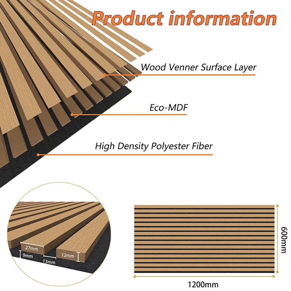 AICA Sanitaire Lot de 2 Panneaux Muraux Décoratifs Acoustiques Bois MDF 120x60cm Chêne foncé AntiBruit, Facile à Poser- Panneau Décoratif En Bois