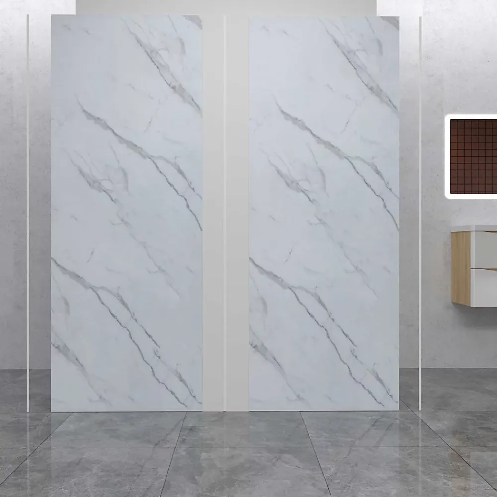 AICA Sanitaire Lot de 2 panneaux muraux de douche effet Marbre en Aluminium avec 3 profilés,L100xL100xH210cm ,Protection murale,Antimoisissure- Panneau Mural De Salle De Bains
