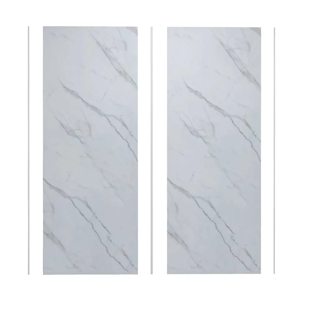 AICA Sanitaire Lot de 2 panneaux muraux de douche effet Marbre en Aluminium avec 3 profilés,L100xL100xH210cm ,Protection murale,Antimoisissure- Panneau Mural De Salle De Bains
