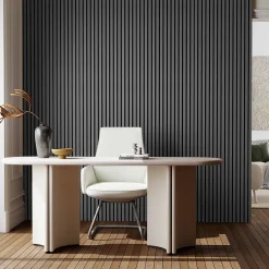 AICA Sanitaire Lot de 2 Panneaux Muraux Décoratifs Acoustiques Bois MDF 260x30cm Chêne grisé AntiBruit, Facile à Poser- Panneau Décoratif En Bois