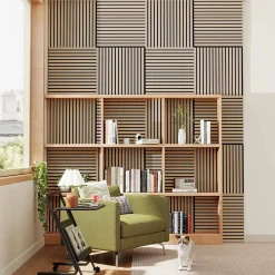 AICA Sanitaire Panneau Décoratif En Bois<Lot de 4 Panneaux Muraux Décoratifs Acoustiques Bois MDF 60x60cm Chêne clair AntiBruit, Facile à Poser
