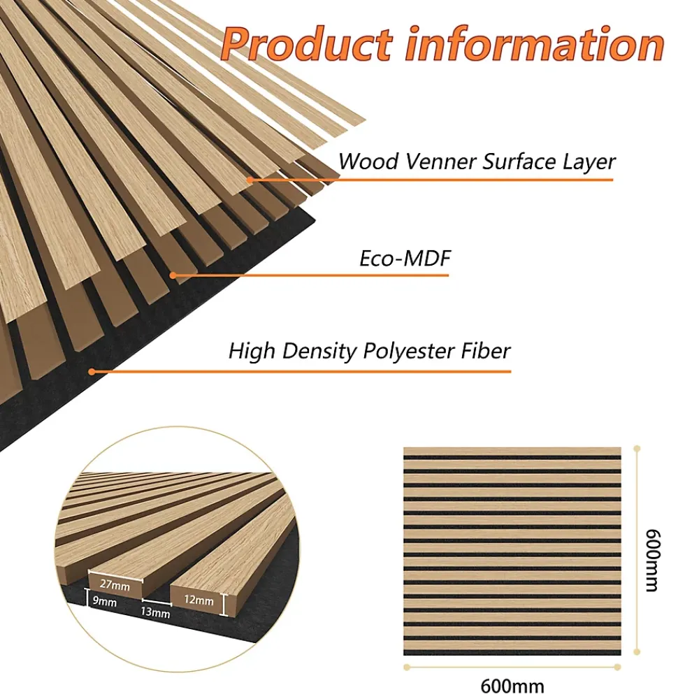 AICA Sanitaire Panneau Décoratif En Bois<Lot de 4 Panneaux Muraux Décoratifs Acoustiques Bois MDF 60x60cm Chêne clair AntiBruit, Facile à Poser