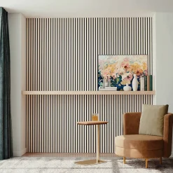 AICA Sanitaire Panneau Décoratif En Bois<Lot de 2 Panneaux Muraux Décoratifs Acoustiques Bois MDF 120x60cm chêne naturel AntiBruit, Facile à Poser