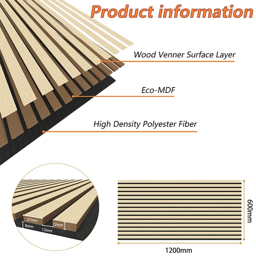 AICA Sanitaire Panneau Décoratif En Bois<Lot de 2 Panneaux Muraux Décoratifs Acoustiques Bois MDF 120x60cm chêne naturel AntiBruit, Facile à Poser