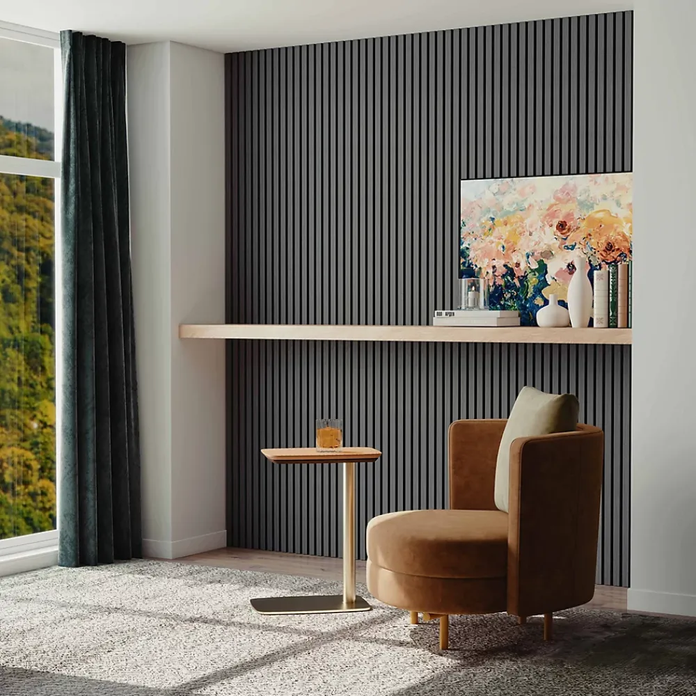 AICA Sanitaire Panneau Décoratif En Bois<Lot de 2 Panneaux Muraux Décoratifs Acoustiques Bois MDF 120x60cm Chêne grisé AntiBruit, Facile à Poser