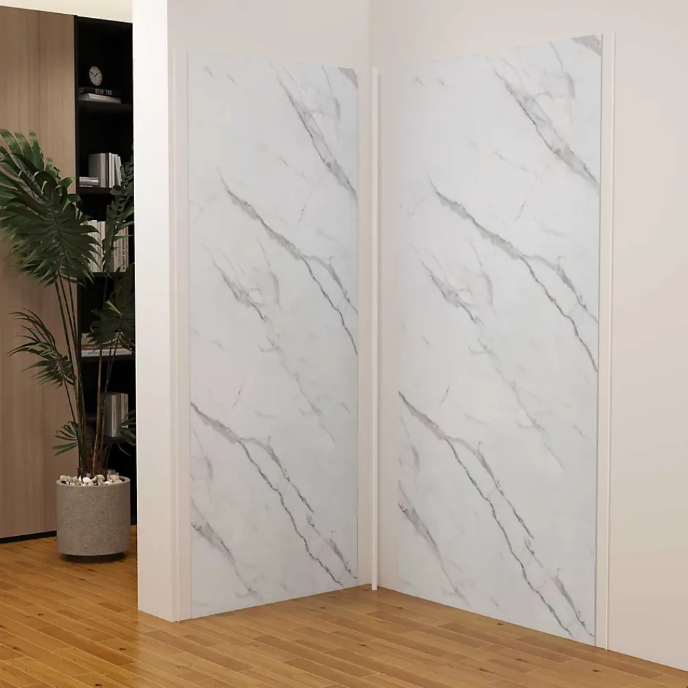 AICA Sanitaire Lot de 2 panneaux muraux de douche effet blanc marbre mural aluminium avec 3 profiles - L.80 x L.120 x H.210 cm-facile à nettoyer- Panneau Mural De Salle De Bains