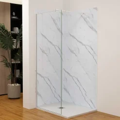 AICA Sanitaire Panneau Mural De Salle De Bains<Lot de 2 panneaux muraux de douche effet blanc marbre mural aluminium avec 3 profiles - L.100 x L.80 x H.210 cm-facile à nettoyer