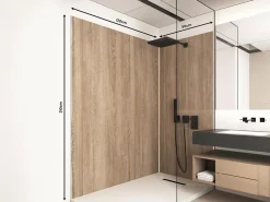 Vente-unique Lot de 2 panneaux muraux de douche effet bois en aluminium avec profilés - L90 x L120 x H210 cm - ENEKO- Panneau Mural De Salle De Bains