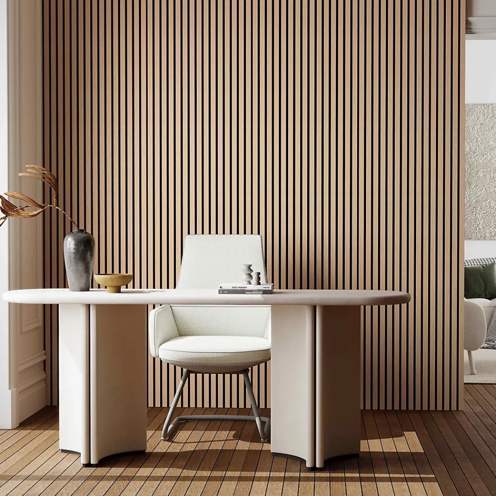 AICA Sanitaire Lot de 2 Panneaux Muraux Décoratifs Acoustiques Bois MDF 240x60cm Chêne foncé AntiBruit, Facile à Poser- Panneau Décoratif En Bois