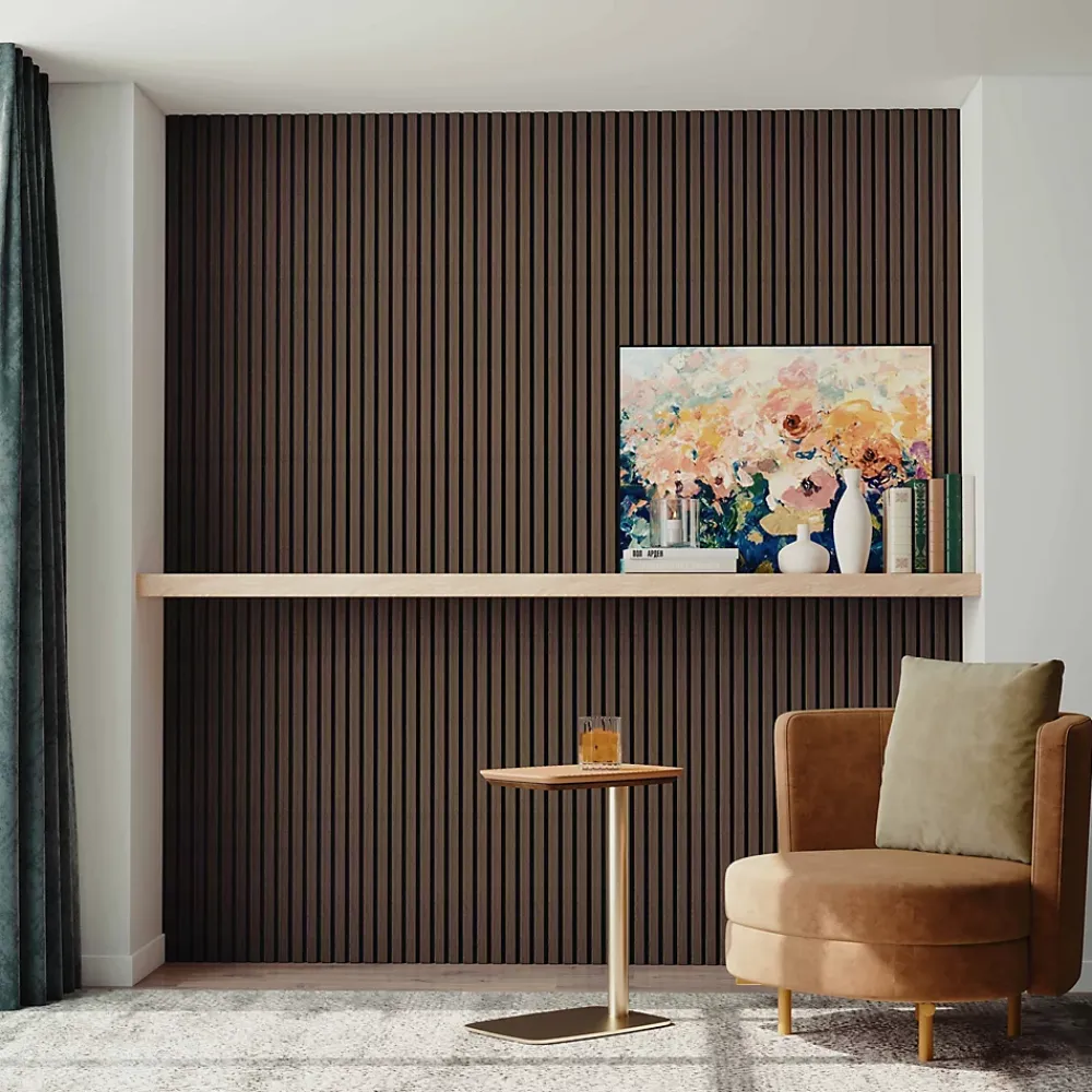 AICA Sanitaire Lot de 2 Panneaux Muraux Décoratifs Acoustiques Bois MDF 120x60cm Noyer AntiBruit, Facile à Poser- Panneau Décoratif En Bois