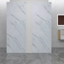 AICA Sanitaire Lot de 2 panneaux muraux de douche effet Marbre en Aluminium avec 1 profilés,L120xL120xH210cm ,Protection murale,Antimoisissure- Panneau Mural De Salle De Bains