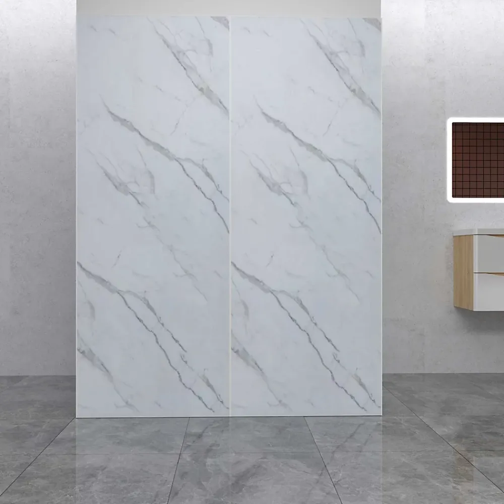 AICA Sanitaire Lot de 2 panneaux muraux de douche effet Marbre en Aluminium avec 1 profilés,L120xL120xH210cm ,Protection murale,Antimoisissure- Panneau Mural De Salle De Bains