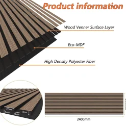 AICA Sanitaire Lot de 2 Panneaux Muraux Décoratifs Acoustiques Bois MDF 240x60cm Noyer AntiBruit, Facile à Poser- Panneau Décoratif En Bois