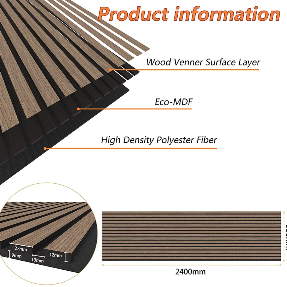 AICA Sanitaire Lot de 2 Panneaux Muraux Décoratifs Acoustiques Bois MDF 240x60cm Noyer AntiBruit, Facile à Poser- Panneau Décoratif En Bois