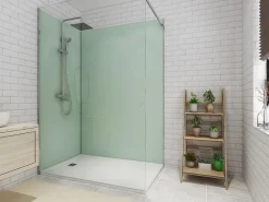 Vente-unique Lot de 2 panneaux muraux de douche vert clair en aluminium avec profilés - L90 x L120 x H210 cm - ITZIAR- Panneau Mural De Salle De Bains