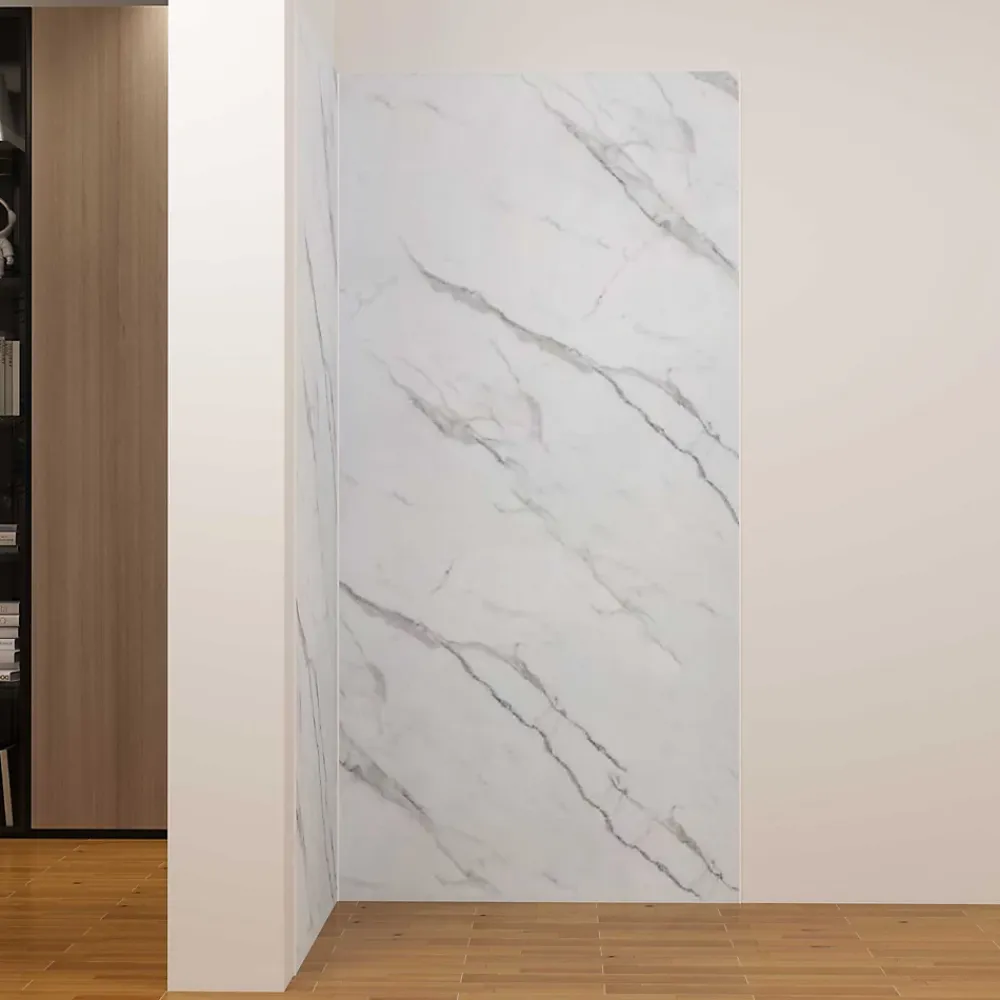 AICA Sanitaire Panneau Mural De Salle De Bains<Lot de 2 panneaux muraux de douche effet blanc marbre mural aluminium avec 3 profiles - L.80 x L.80 x H.210 cm -facile à nettoyer