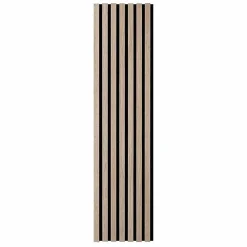 Decoon Panneau Tasseau Bois<Lot de 7 Panneaux muraux tasseaux bois 120x30x1 cm - Pack tête de lit 160 - Lamelles chêne clair véritable fond noir 2,52 m²