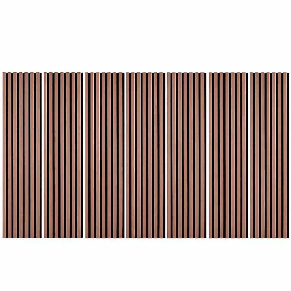 Decoon Panneau Tasseau Bois<Lot de 7 Panneaux muraux tasseaux bois 120 x 30 x 1,9 cm - Pack tête de lit - Lamelles terracotta / feutrine noir - 2,52m²