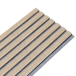Decoon Lot de 7 Panneaux muraux tasseaux bois 120x30x1,9 cm - Pack tête de lit - Lamelles décor chêne / feutrine grise 2,52 m²- Panneau Tasseau Bois