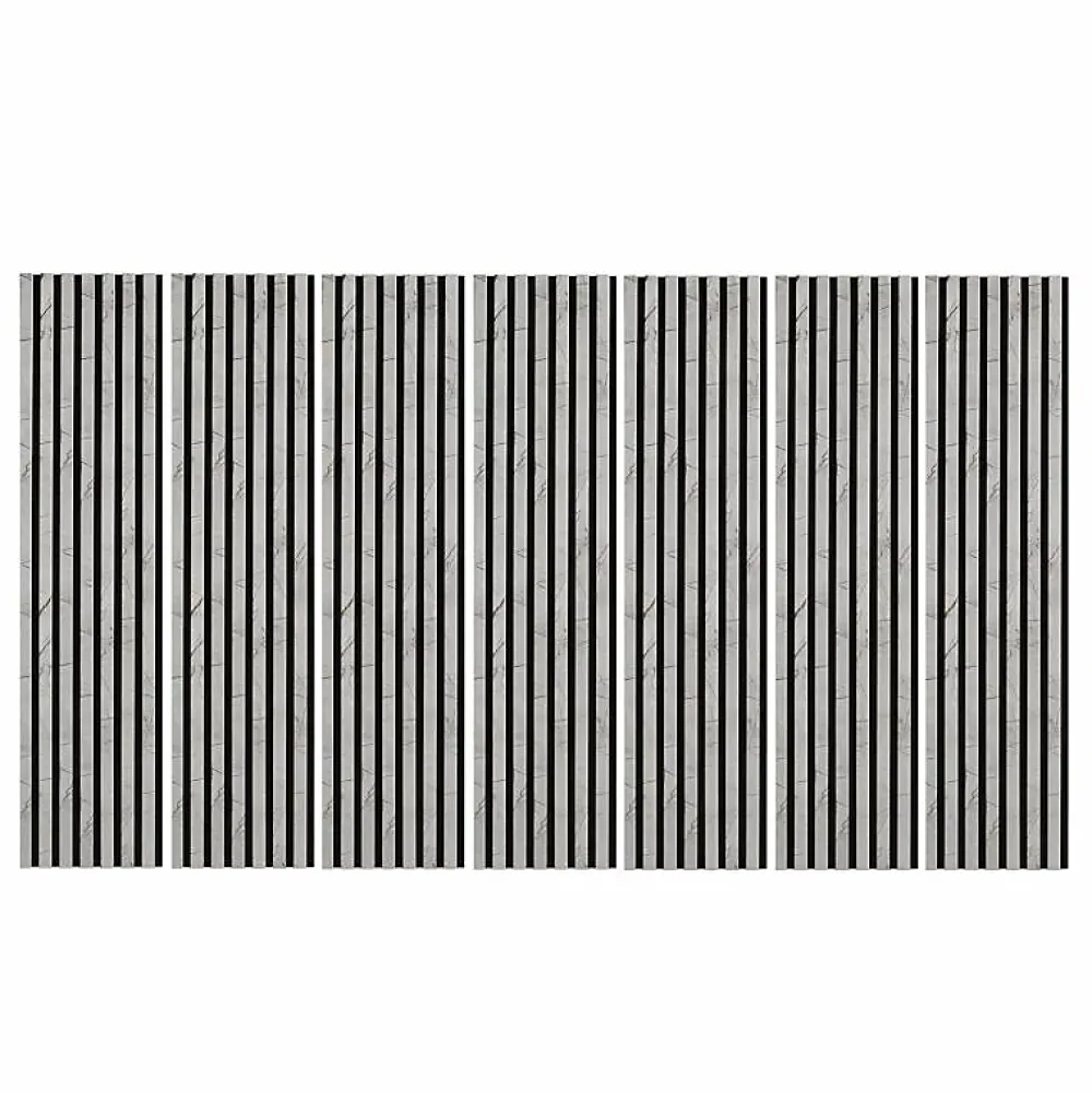 Decoon Panneau Tasseau Bois<Lot de 7 Panneaux muraux tasseaux bois 120 x 30 x 1,9 cm - Tête de lit - Lamelles décor marbre gris / feutrine noir - 2,52m²