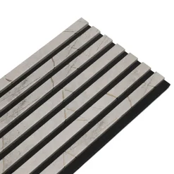 Decoon Panneau Tasseau Bois<Lot de 7 Panneaux muraux tasseaux bois 120 x 30 x 1,9 cm - Tête de lit - Lamelles décor marbre gris / feutrine noir - 2,52m²