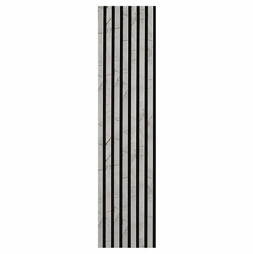 Decoon Panneau Tasseau Bois<Lot de 7 Panneaux muraux tasseaux bois 120 x 30 x 1,9 cm - Tête de lit - Lamelles décor marbre gris / feutrine noir - 2,52m²