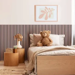 Decoon Panneau Tasseau Bois<Lot de 7 Panneaux muraux tasseaux bois 120 x 30 x 1,9 cm - Pack tête de lit - Lamelles rose pastel / feutrine noir - 2,52m²