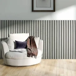 Decoon Panneau Tasseau Bois<Lot de 7 Panneaux muraux tasseaux bois 120 x 30 x 1,9 cm - Tête de lit - Lamelles décor marbre blanc / feutrine noir - 2,52m²