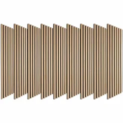 Decoon Panneau Tasseau Bois<Lot de 9 Panneaux muraux tasseaux bois 120x30x1 cm - Pack tête de lit 200 - Lamelles chêne clair véritable fond noir 3,24 m²