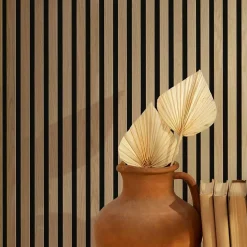Decoon Panneau Tasseau Bois<Lot de 9 Panneaux muraux tasseaux bois 120x30x1 cm - Pack tête de lit 200 - Lamelles chêne clair véritable fond noir 3,24 m²