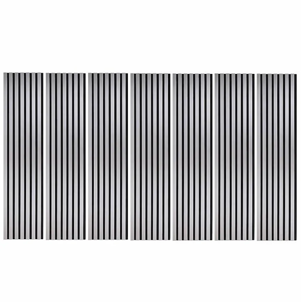 Decoon Lot de 7 Panneaux muraux tasseaux bois 120 x 30 x 1,9 cm - Pack tête de lit - Lamelles alu / feutrine noir - 2,52m²- Panneau Tasseau Bois