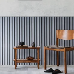 Decoon Lot de 7 Panneaux muraux tasseaux bois 120 x 30 x 1,9 cm - Pack tête de lit - Lamelles alu / feutrine noir - 2,52m²- Panneau Tasseau Bois