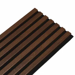 Decoon Lot de 7 Panneaux muraux tasseaux bois 120x30x1,9 cm - Pack tête de lit - Lamelles décor chêne foncé / feutrine noir - 2,52m²- Panneau Tasseau Bois